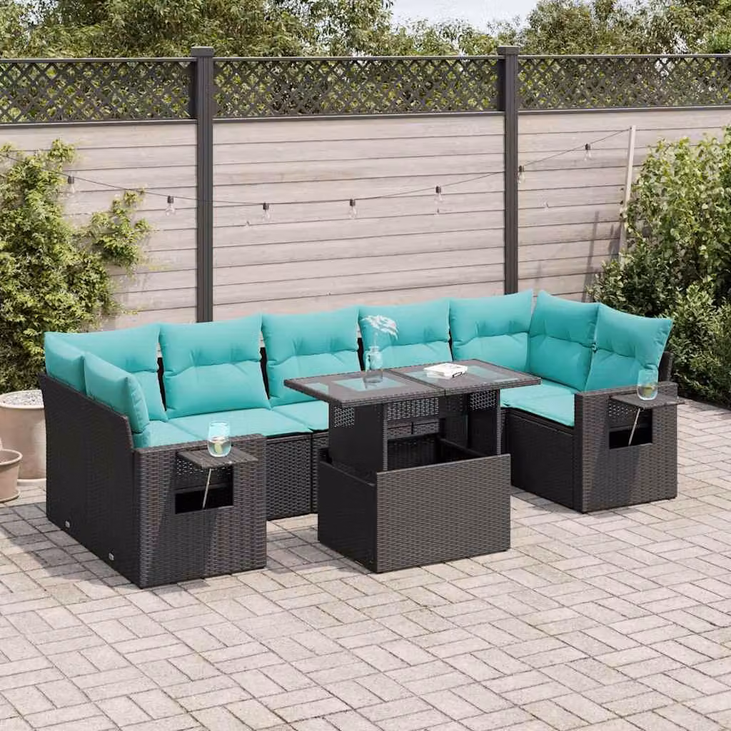 Maison Exclusive - Set da giardino composto da 8 pezzi, con cuscini, in rattan sintetico nero, con struttura in legno di acacia
