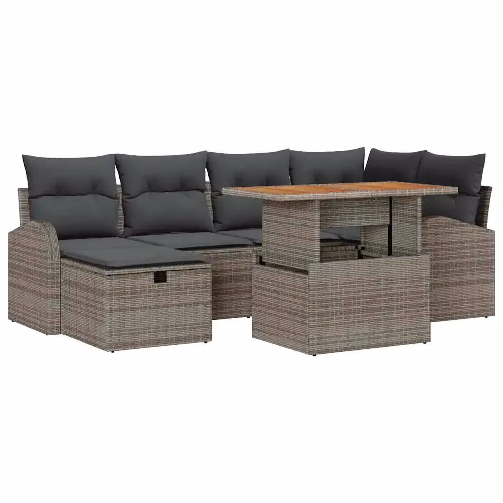 Set Divano da Giardino Moderno vidaXL in Polyrattan Grigio con 7 Pezzi e Cuscini Inclusi – 2