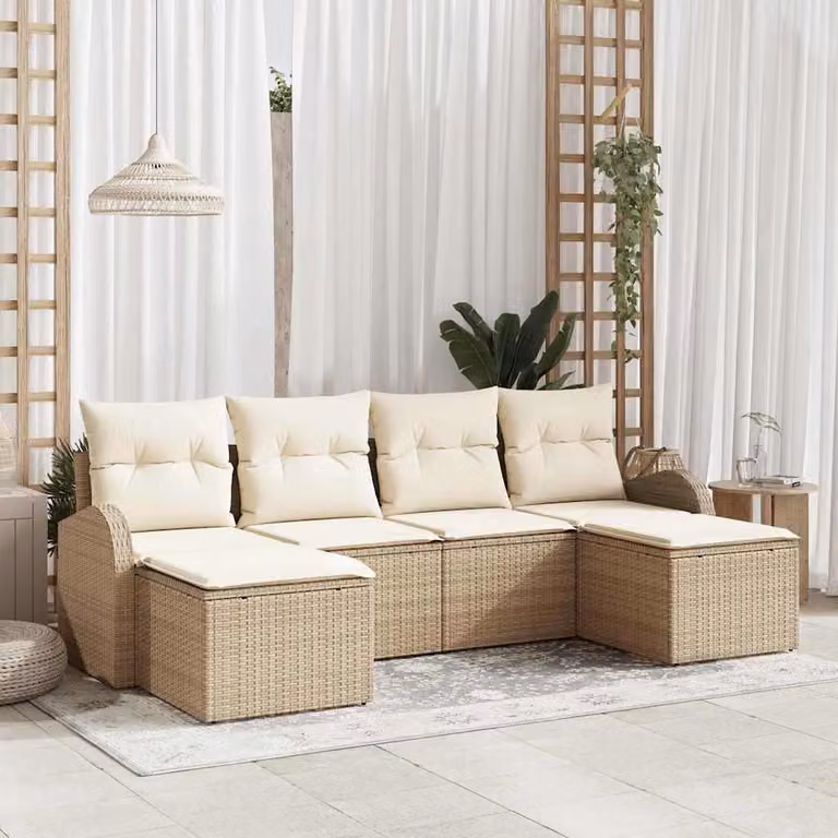Maison Exclusive - Set da giardino composto da 6 pezzi. Colore: beige. Materiale: rattan sintetico