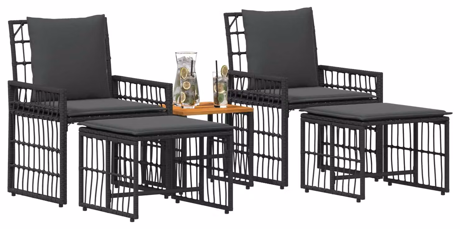 Set di Mobili da Esterno 5 pcs Nero e Grigio scuro