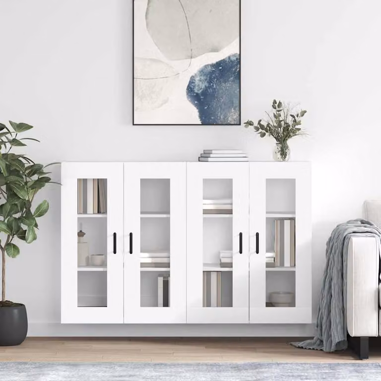 Set di 2 armadietti a parete vidaXL bianchi con ante in vetro e ripiani interni in stile minimalista