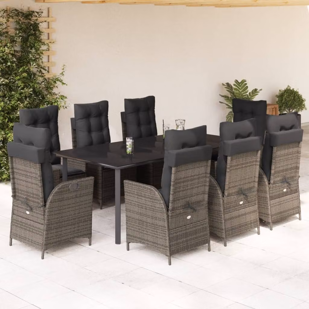 Maison Exclusive - Set da Pranzo da Giardino 9 pz con Cuscini in Polyrattan Grigio