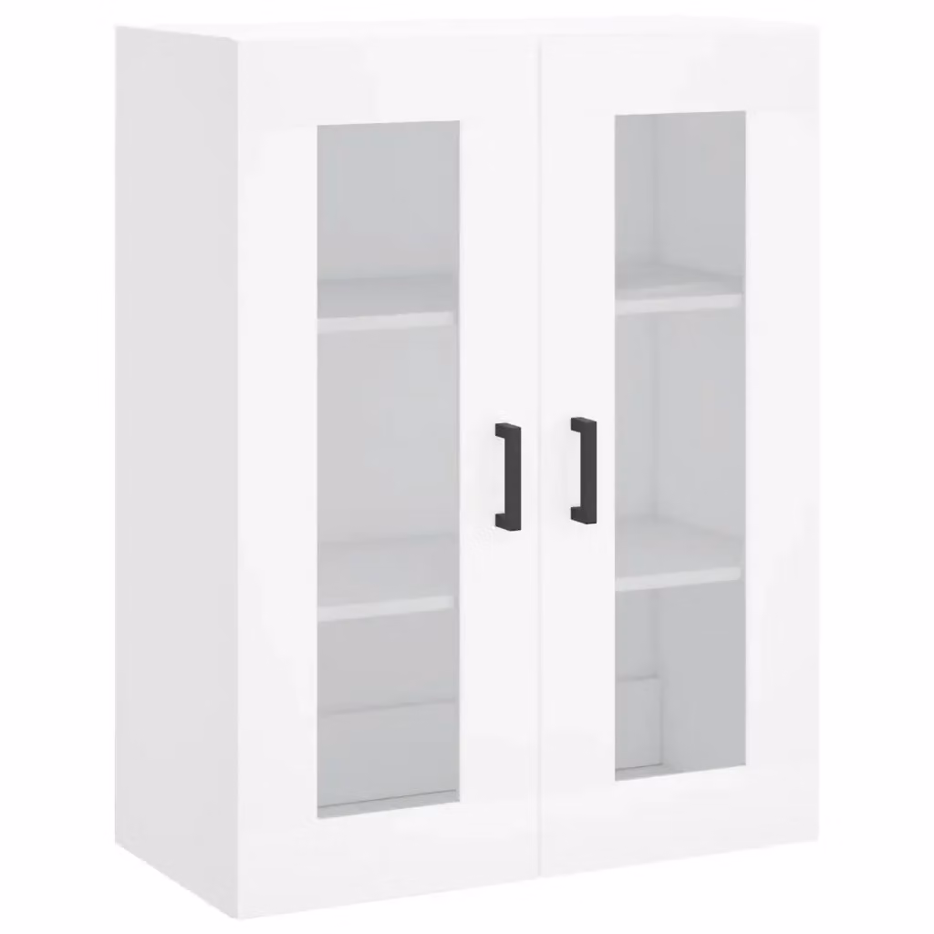 Mobile a Parete Moderno vidaXL Bianco con Ante in Vetro L: 69,5 cm, P: 34 cm, H: 90 cm – 2