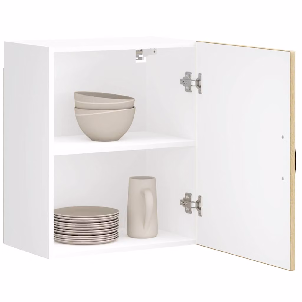 Set di 2 pensili da cucina Lucca vidaXL in legno multistrato e MDF, colore bianco e marrone, con ante a battente e ripiani interni, design moderno da appendere al muro