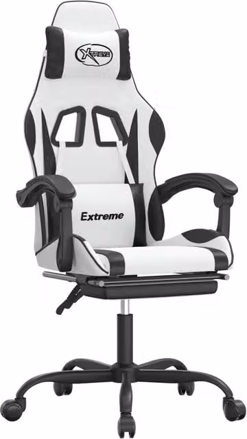 Sedia da Gaming | Sedia da e-sports con Poggiapiedi Bianco e Nero in Similpelle