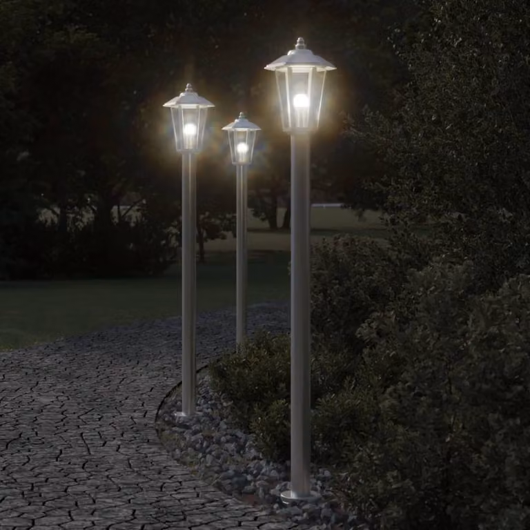 vidaXL Lampada da terra per esterni in acciaio inox argento, Altezza: 120 cm
