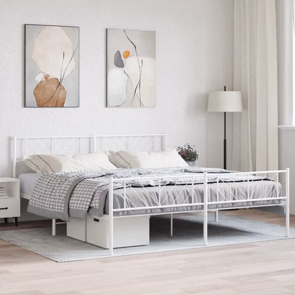vidaXL Giroletto con Testiera e Pediera in Metallo Bianco L: 187 cm, P: 219 cm, H: 90 cm