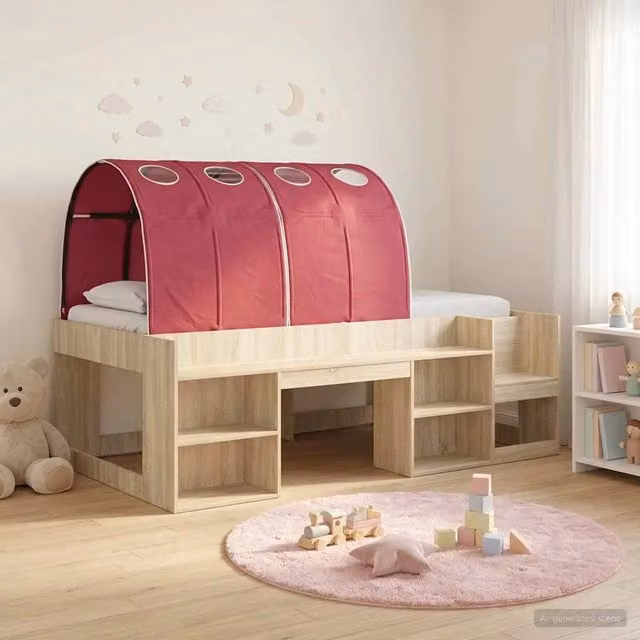 Letto con Tunnel con lo scaffale 3 pz Rovere Sonoma e Rosso 3423639