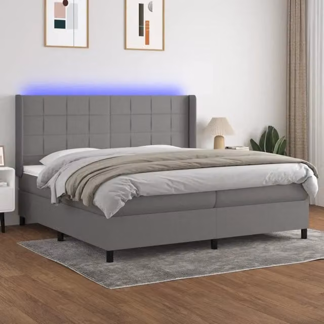 Letto Ibrido con Materasso e Illuminazione LED vidaXL in Tessuto Grigio L/P: 200 x 200 cm – 1