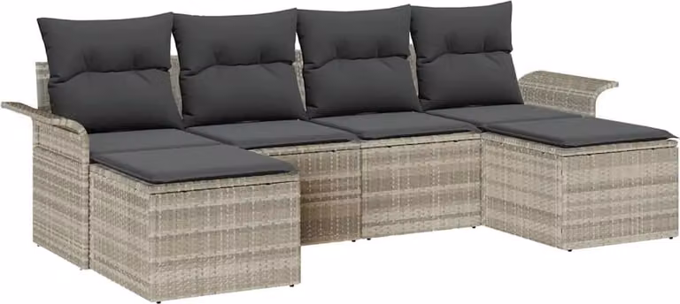 Set Divano da Giardino 6 pcs Grigio chiaro Poly Rattan