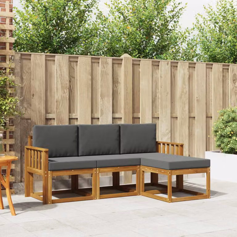 Set di divani da esterno vidaXL a forma di L in legno di acacia con cuscini, beige e antracite