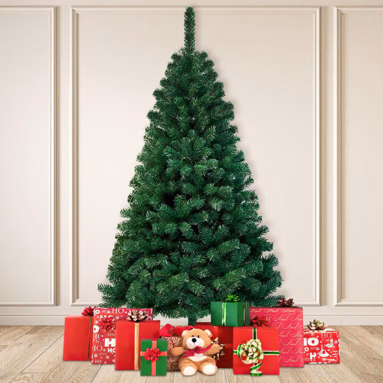 Albero di Natale artificiale, a forma di abete, con 900 punte in PVC, supporto in metallo e sistema a pieghevole. Albero di Natale, colore verde, altezza 210 cm