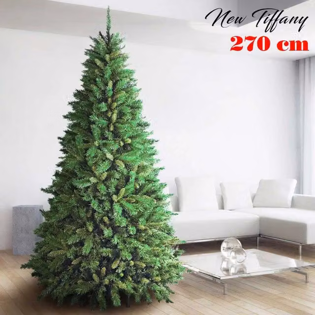 Albero Di Natale 270cm New Tiffany Super Folto 2243 Rami Pino Verde Base a Croce