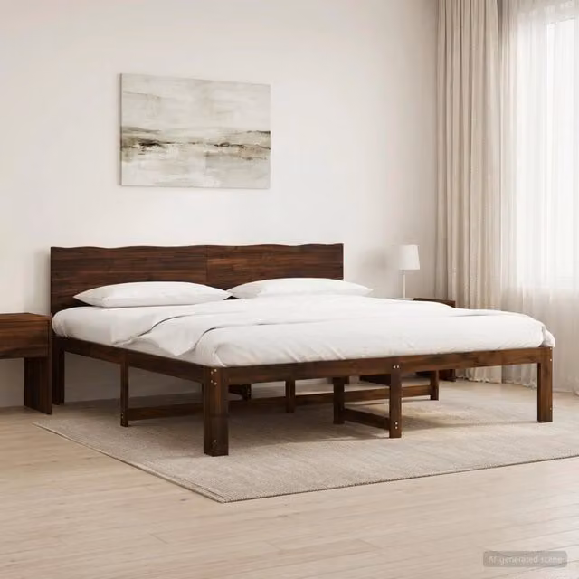Letto matrimoniale moderno vidaXL in legno di acacia marrone con testiera L/P/H: 205.5 x 184.0 x 140.0 cm