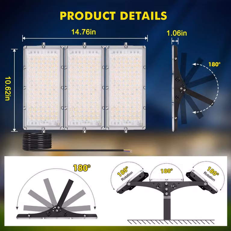 Fari a LED per esterni - 300 W - 3500 K - Grado di protezione IP66 - Impermeabile - 220–240 V - Confezione da 2