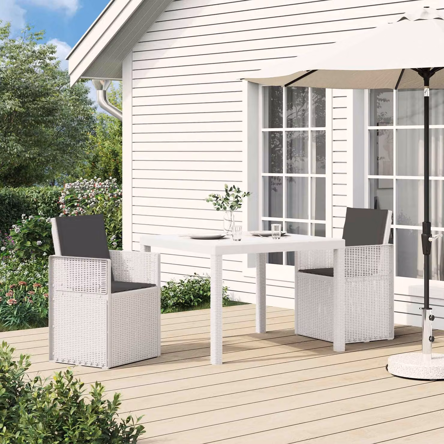 Set di 2 sedie da giardino vidaXL moderne in plastica con braccioli, bianco e antracite
