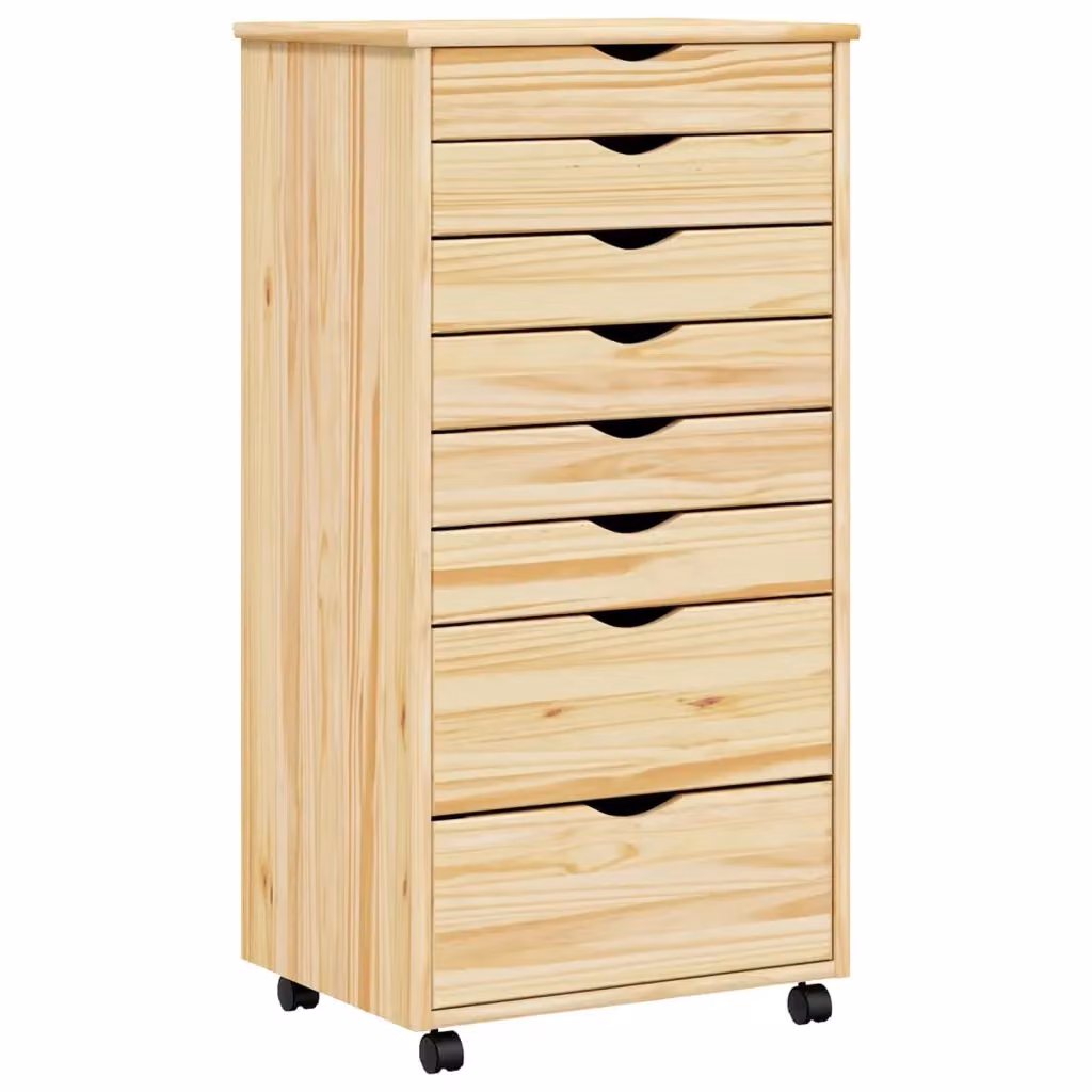 Armadietto Rotolante con Cassetti MOSS vidaXL in Legno di Pino con Ruote, Colore Beige/Marrone/Trasparente, L 53 cm x P 39 cm x H 103 cm – 2
