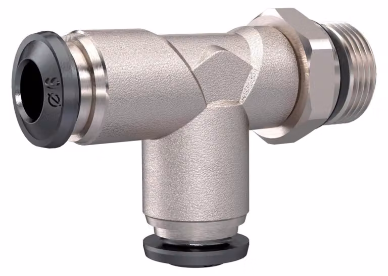 Raccordo a T a pressione universale corto AG 1/2inch per tubo flessibile diametro esterno 10mm ottone nichelato a forma di l ruotabile pressione di esercizio max. 20bar