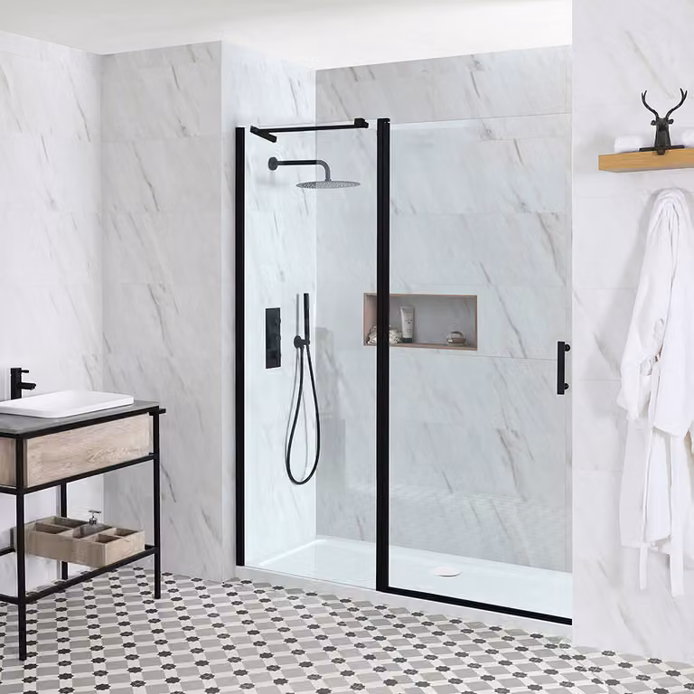 Porta Doccia Battente con 700mm x 700mm Piatto Doccia - Nox