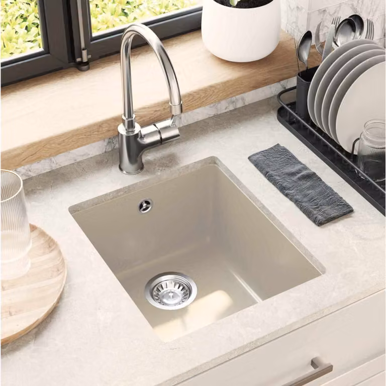 Lavello vidaXL in quarzo e resina beige L: 37 cm, P: 46 cm, H: 20 cm