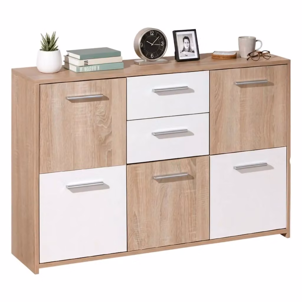 Madia DMORA Pianisi con 2 cassetti in finitura rovere e bianco per cucina o soggiorno L 115 x P 30 x H 77 cm – 2
