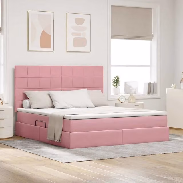 Letto con contenitore moderno vidaXL in velluto rosa con base lift up e illuminazione sottostante L/P/H: 160 x 200 x 88 cm – 1