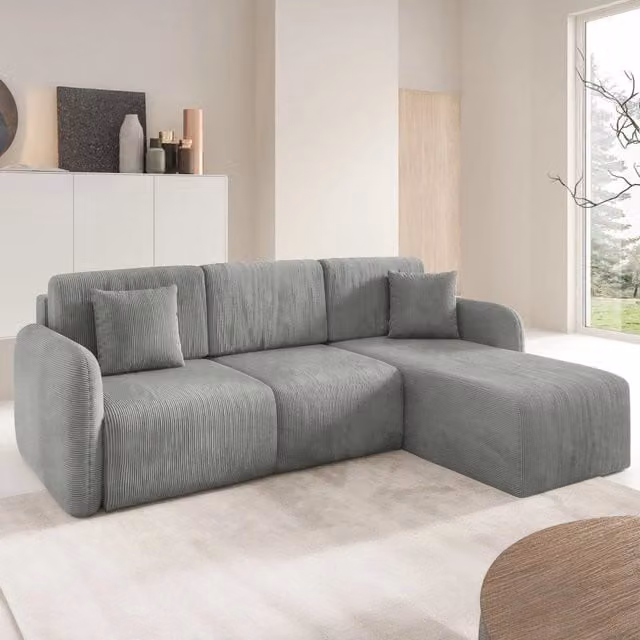 Divano Letto con Penisola Contenitore DMORA, Grigio, L/P/H: 245 x 185 cm