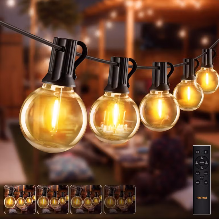 Catena luminosa a LED, 60 metri, con più di 100 lampadine G40, dimmerabile, grado di protezione IP45, luce bianco caldo