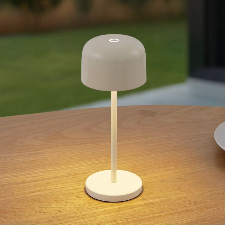 Lampada da tavolo LED ricaricabile Lucande Quill, beige, CCT, dimmerabile Quill Lucande,, Crema / Ambra, Alluminio, Moderno