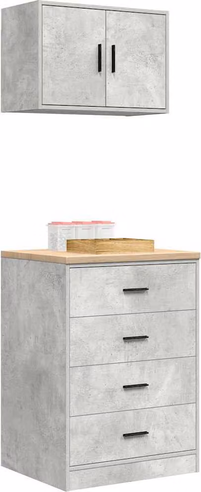 Armadi da Garage 2 pz Grigio Cemento in Legno Multistrato