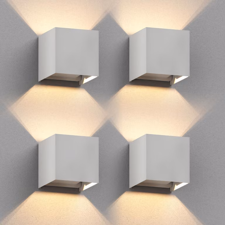 Lampada da parete CUBEL, set da 4, grado di protezione IP65, luce direzionabile verso l'alto e verso il basso, finitura bianco opaco, attacco G9, massimo 10 W