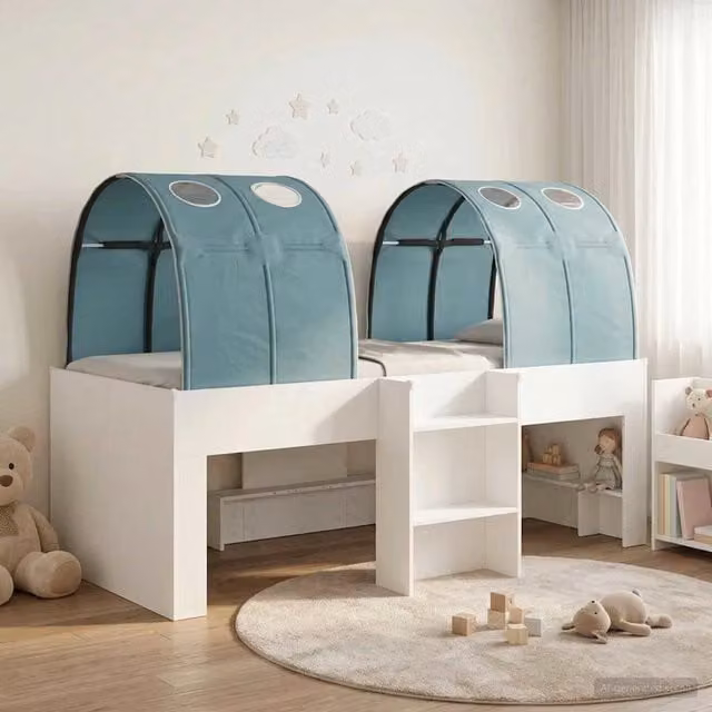 Letto con Tunnel 3 pz Bianco e azzurro Legno ingegnerizzato 3423570
