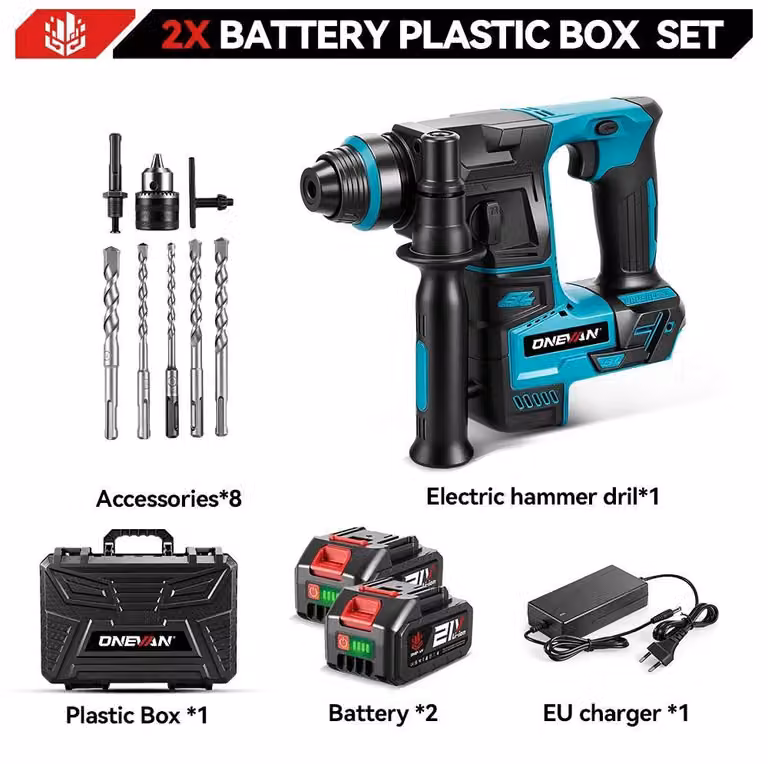 Trapano avvitatore a percussione elettrico - Trapano a percussione a batteria - Motore brushless da 2500W - Sistema di batterie da 18V - 3500 giri/min - Set con 2 batterie