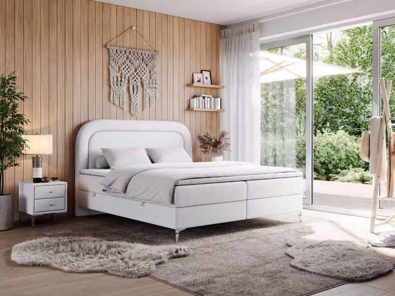 Letto matrimoniale, letto boxspring con materasso a tasche multiple, per camera da letto - EIRA - 200x200 cm - Bianco - H4