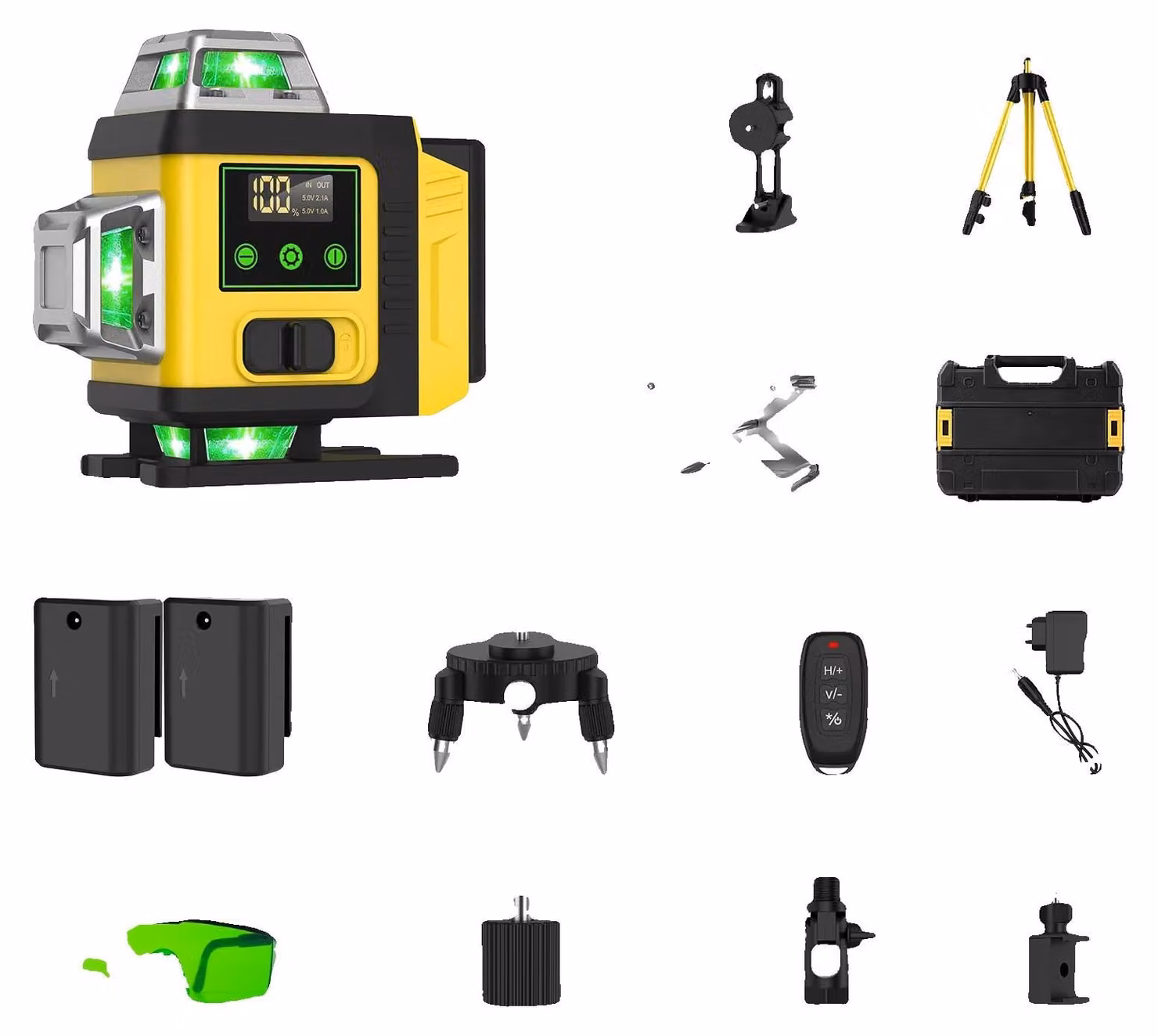 Livella laser, linee a 360 gradi, altezze regolabili, treppiede, custodia in plastica