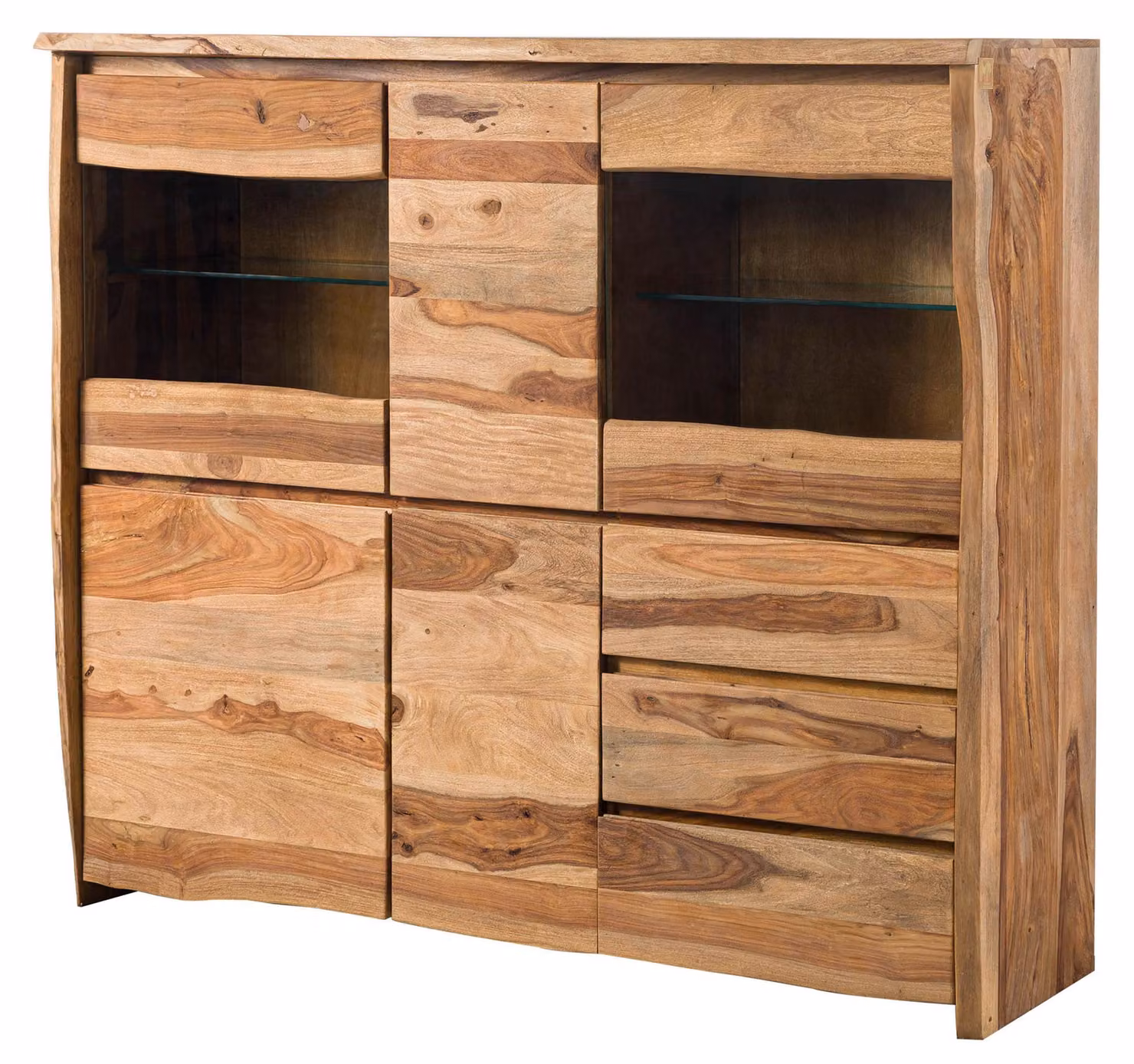 MASSIVMOEBEL24 | PURE SHEESHAM #200 Vetrinetta in legno di sheesham - laccato-sabbiato / naturale 166x48x145
