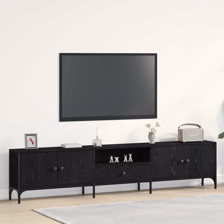 Mobile TV vidaXL moderno in legno ingegnerizzato nero e rovere L 200 x P 25 x H 44 cm
