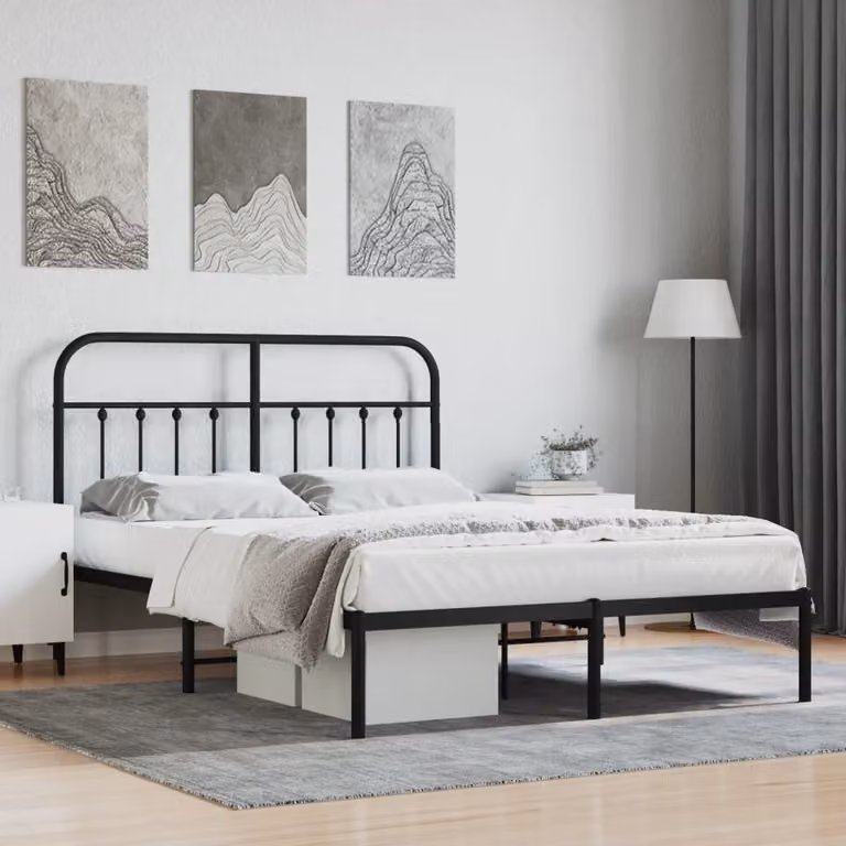 The Living Store Struttura letto con testiera in metallo nero 140x200 cm