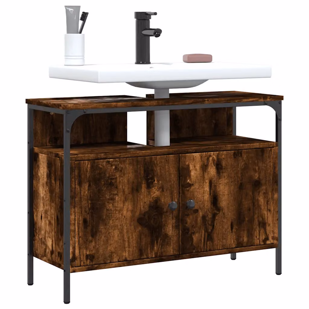 Mobile Lavabo da Bagno Moderno vidaXL in Rovere e Metallo, Colore Marrone, L/P/H: 80 x 30 x 60 cm