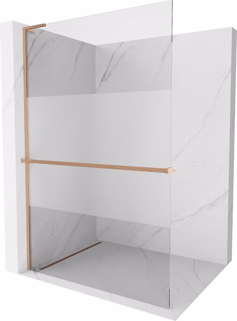 Mexen Kioto+ L pannello doccia con mensola Walk-in 70 x 200 cm, trasparente/satinato, rame spazzolato - 800-070-123-65-35