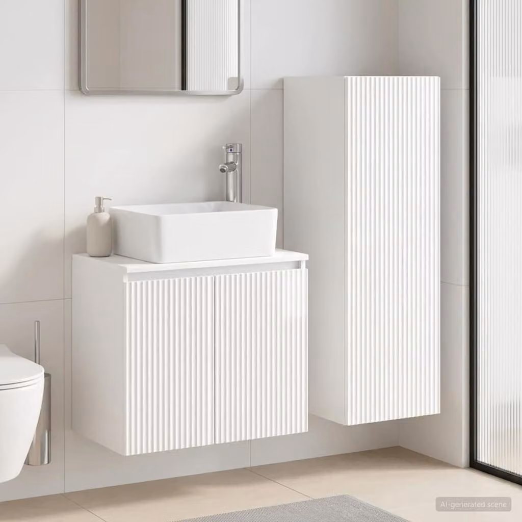 Set di mobili per il bagno vidaXL composto da mobile sottolavabo e pensile, Bianco Lucido, Moderno