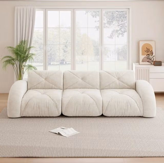 Divano modulare senza struttura in ciniglia beige chiaro 281 × 95 × 76 cm