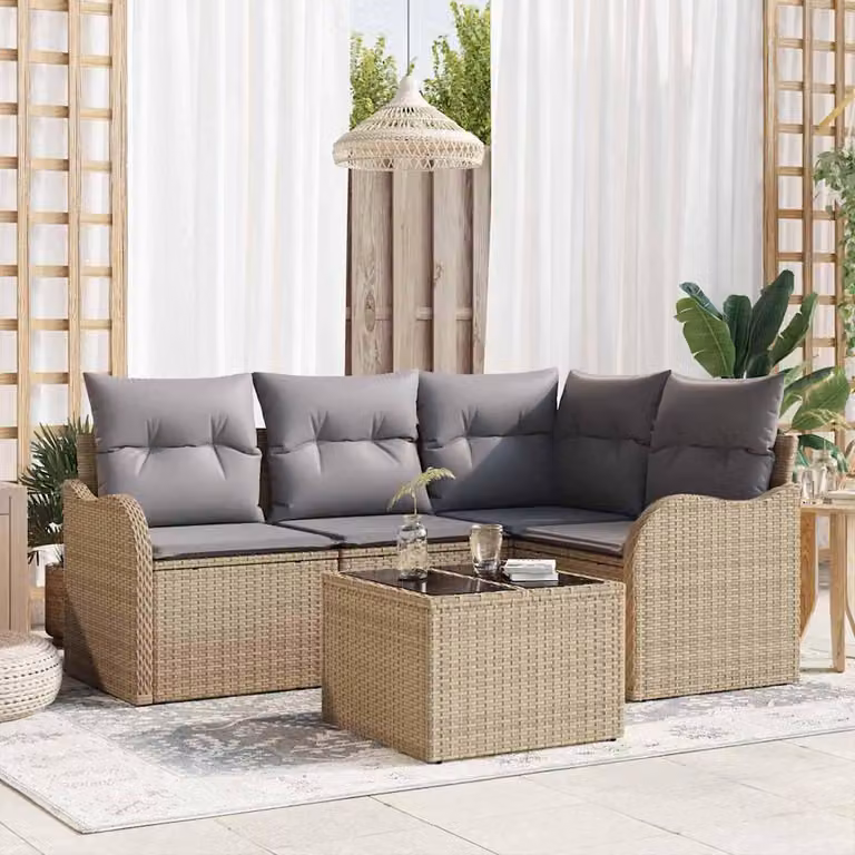 Maison Exclusive - Set Divano da Giardino con cuscino 5 pcs Beige Poly Rattan