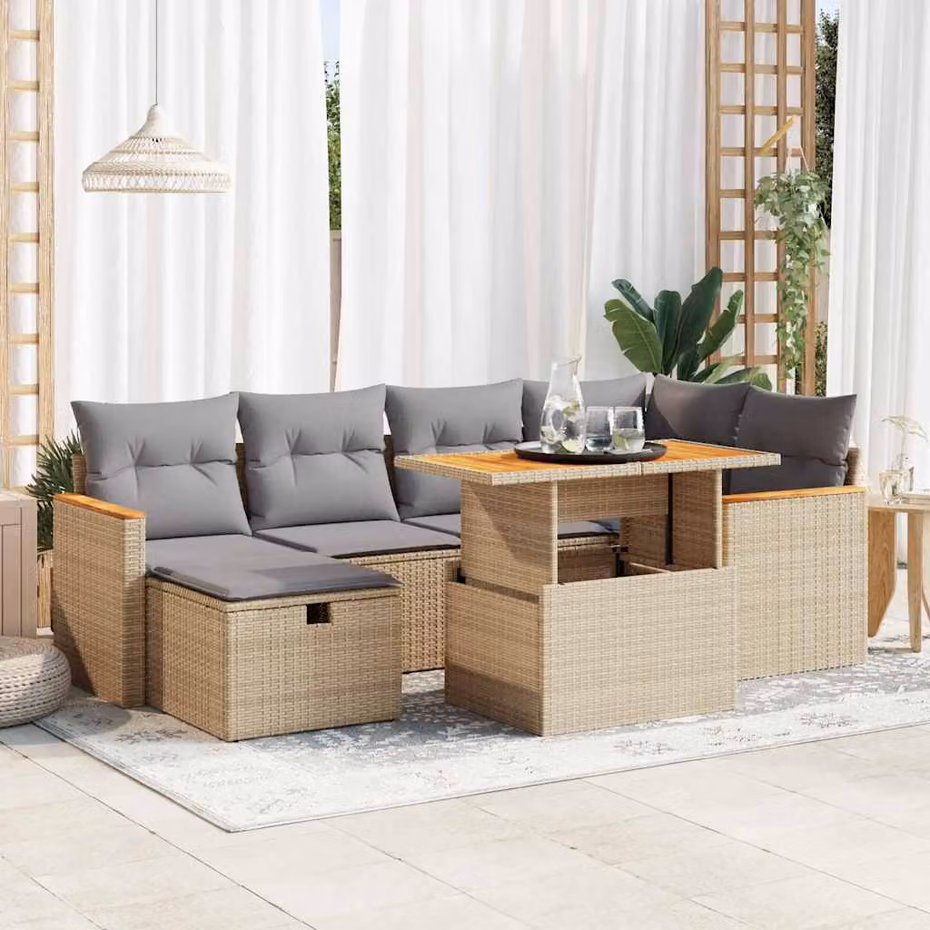 Set Divano da Giardino vidaXL 8 Pezzi a Forma di L con Cuscini Beige e Tavolino, Struttura in Metallo e Polyrattan per Terrazza e Balcone