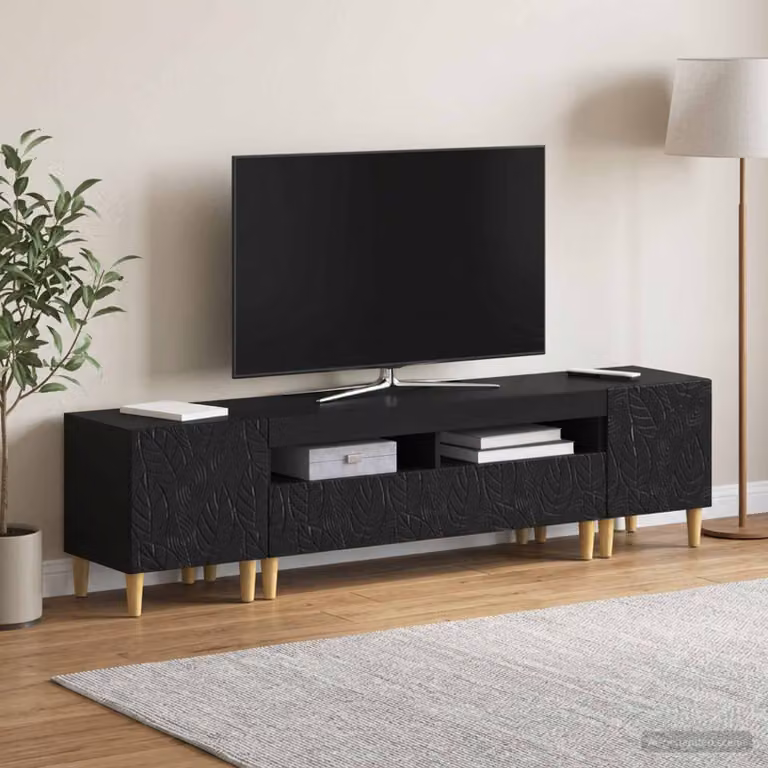 Mobile TV Stand vidaXL DELFT a 3 pezzi, Nero, in legno ingegnerizzato con illuminazione integrata e scomparti multimediali