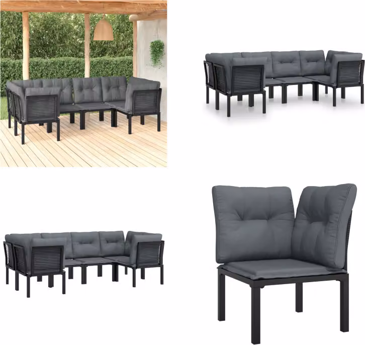 vidaXL Set da salotto da giardino 6 pezzi in poly rattan nero e grigio - Set da salotto da giardino - Set da salotto - Set di mobili da giardino