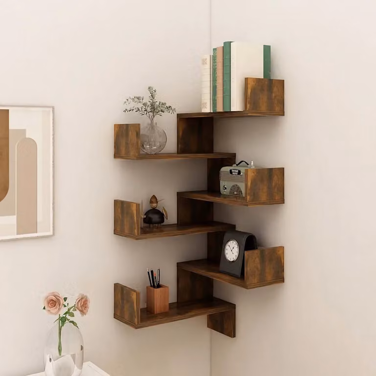 Scaffale da parete angolare vidaXL in legno Rovere Anticato, L 40 cm x P 40 cm x H 50 cm