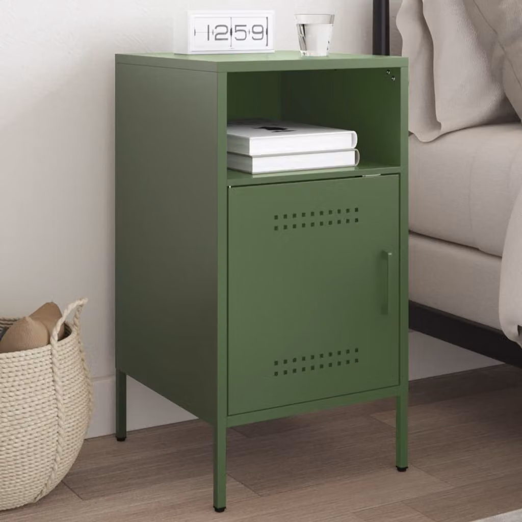 Comodino vidaXL in metallo verde oliva opaco L 36 cm x P 39 cm x H 68 cm