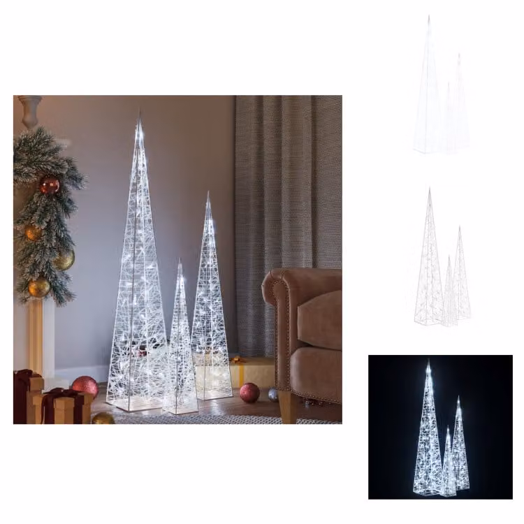 vidaXL Set di coni luminosi LED decorazione acrilica bianco freddo 60/90/120 cm - Illuminazione natalizia
