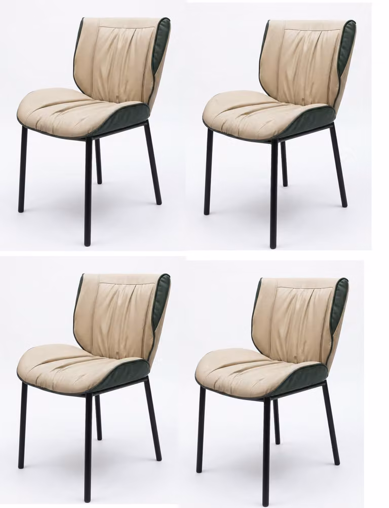 Set di 4 moderne sedie da pranzo, rivestite in ecopelle beige, imbottite